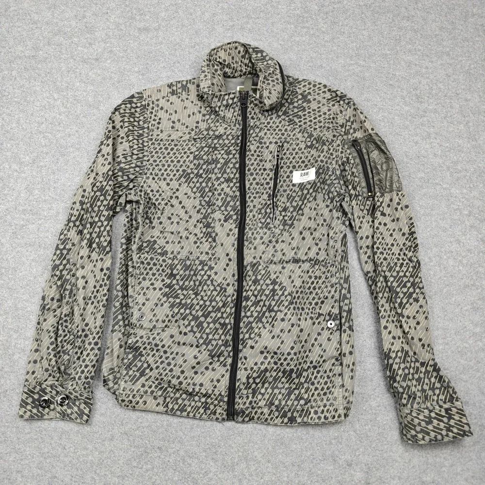 G-Star Raw Jacket Mens Large Gray Camo Powel G-13 Cargo Hooded Windbreaker